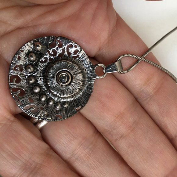 Silver Tone Blue Rhinestone Medallion Necklace - Picture 2 of 7